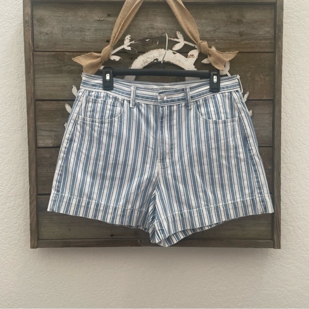 American Eagle Mom jean shorts blue stripe high‎ rise size 12